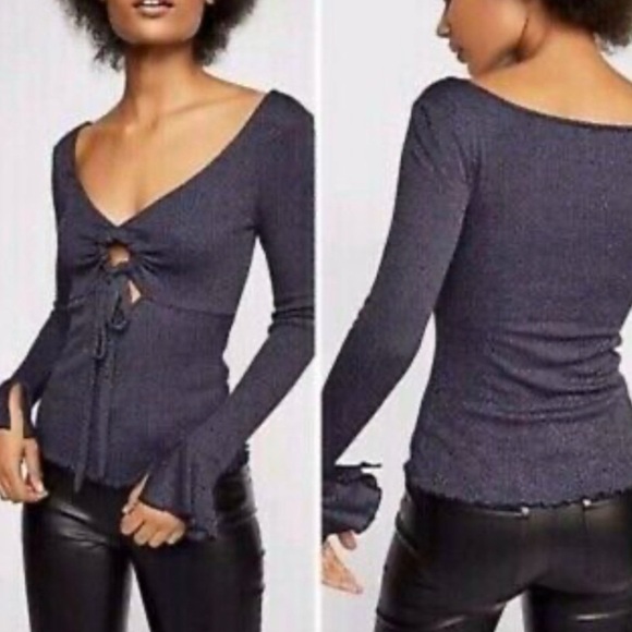 Free People Say When Cutout Front Bell Sleeve Light Sweater Top Size S - Picture 1 of 6